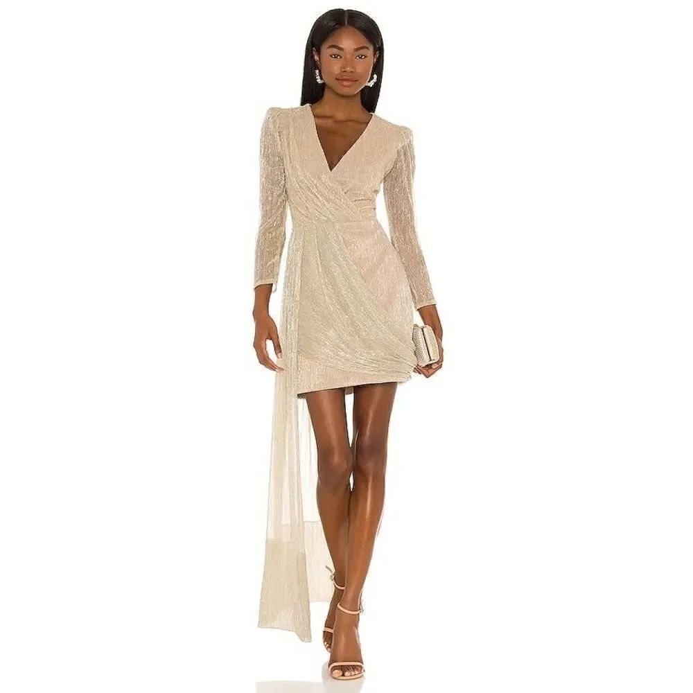 Patbo Draped Mini Dress in Gold US4